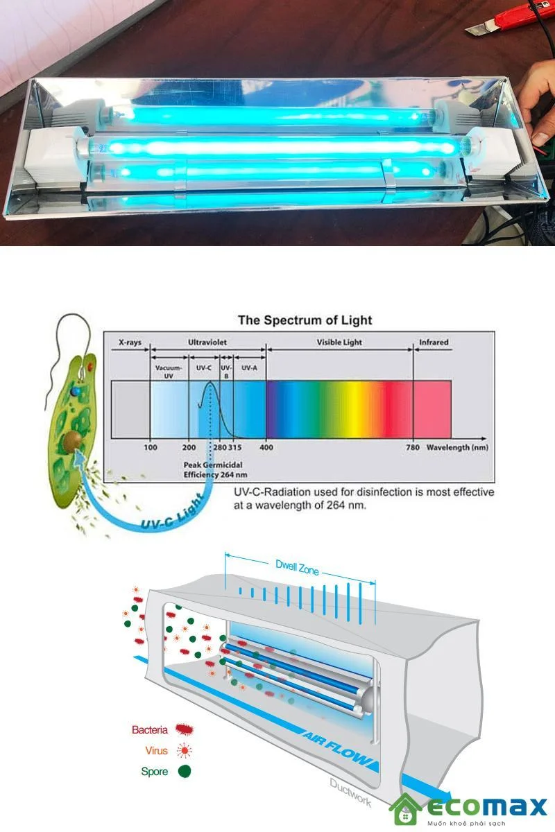 Dây chuyền sản xuất nước tinh khiết công suất 500lít/h 6 Cơ chế hoạt động của mua đèn UV diệt khuẩn