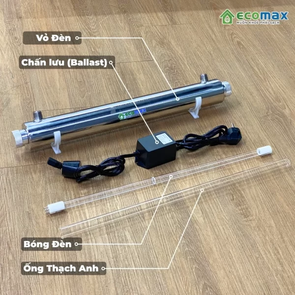 Đèn UV diệt khuẩn 25W công suất 1300L/h (Đèn tia cực tím diệt khuẩn) 2 Cấu tạo Đèn UV diệt khuẩn 25W Sterilizer UV