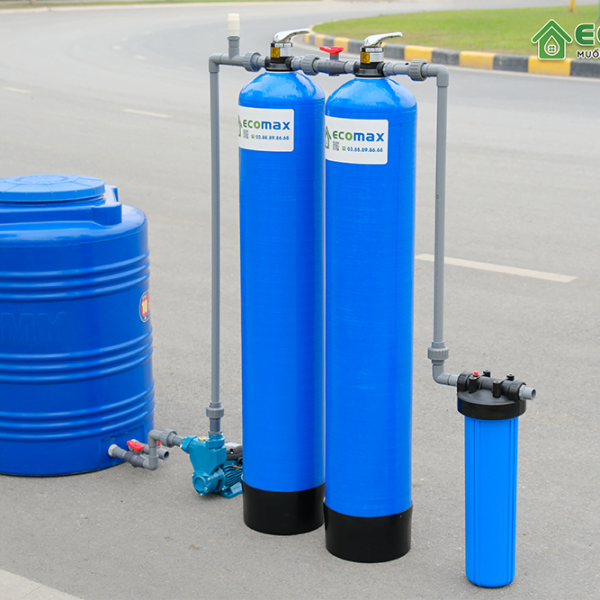 Hệ thống lọc nước giếng khoan gia đình ECO-G02 Công suất 1200lít/h 3 thiet bi loc nuoc gieng khoan mau vang mui tanh ECO-G02 chinh hang ecomax