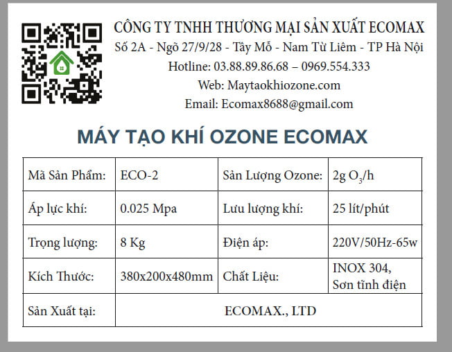 thong so ky thuat may ozone 2g h