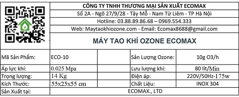 Máy tạo khí ozone công nghiệp ECO-10 công suất 10g/h 5 thong so ky thuat may tao khi ozone 10g 1