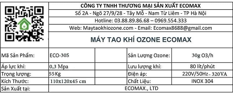 thong so ky thuat may tao khi ozone 30g ECO 30S