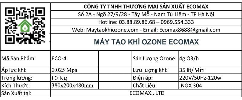 thong so ky thuat may tao khi ozone 4g