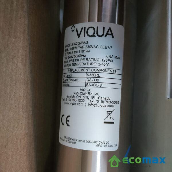 Bộ đèn UV diệt khuẩn S2Q-PA VIQUA công suất 0,7 m3/h 4 den uv viqua s2q