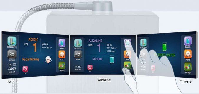 Máy lọc nước ion kiềm SM 2F9 Ionia 4 man hinh cam ung may loc nuoc dien giai ion kiem sm 2f9