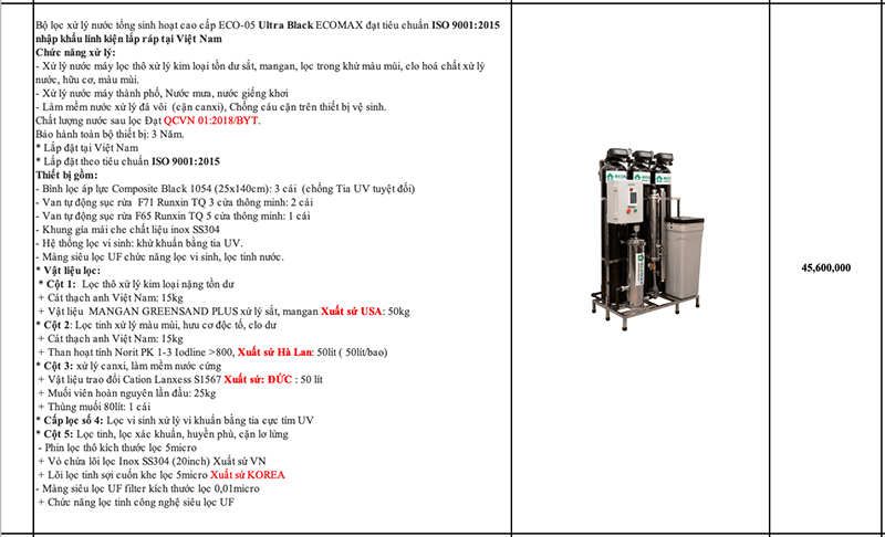 Thiết bị lọc nước tổng sinh hoạt gia đình ECO-05 Ultra Black