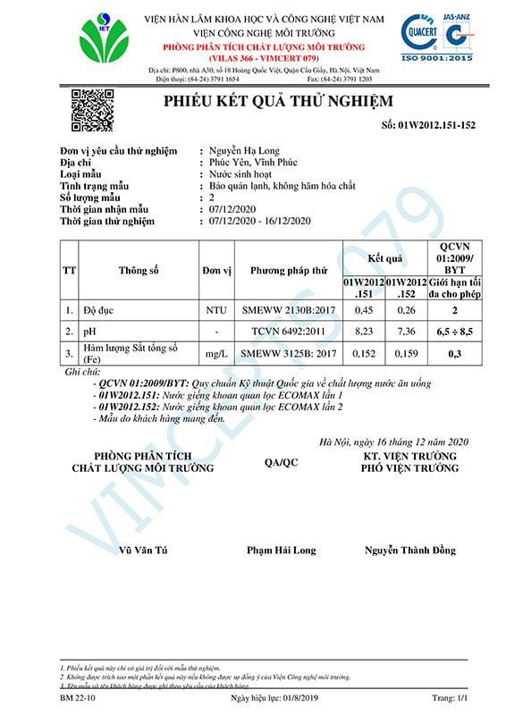 Nước trước bộ lọc Ecomax
