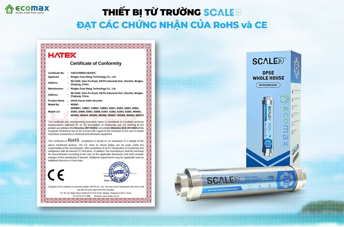 Bộ lọc tổng chung cư ECF-04 công nghệ từ trường 4 cấp lọc 8 Thiết bị từ trường ScaleDP đạt chứng nhận của RoHS và CE